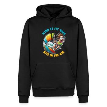 Kitesurfing Wind in my hair kite in the air - Men’s Premium Organic Hoodie - black - Front - Nico (187cm)
