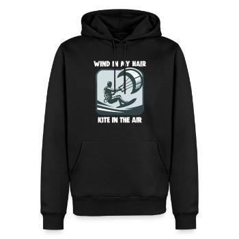Kitesurfing Wind in my hair kite in the air - Men’s Premium Organic Hoodie - black - Front - Nico (187cm)