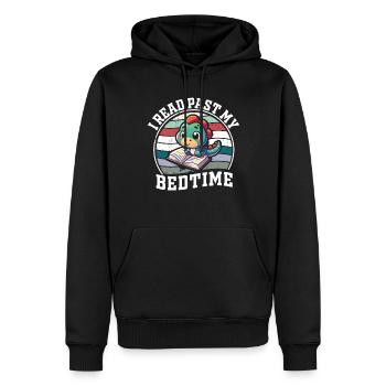 Je lis après le coucher lire des dinosaures - Sweat à capuche Premium bio Homme - noir - Devant - Nico (187cm)