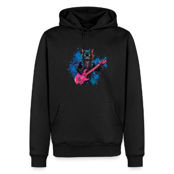 Chat jouant de la guitare acoustique Instruments Rocker - Sweat à capuche Premium bio Homme - noir - Devant - Nico (187cm)