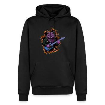 Katze spielt Akustikgitarre Instrumente Rockband - Männer Premium Bio Hoodie - Schwarz - Vorne - Nico (187cm)