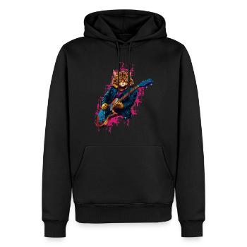 Rocker Cat spielt Gitarreninstrumente - Männer Premium Bio Hoodie - Schwarz - Vorne - Nico (187cm)