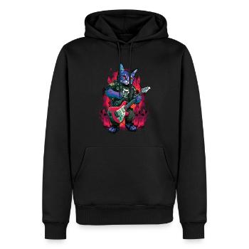 Rocker Cat jouant des instruments de guitare - Sweat à capuche Premium bio Homme - noir - Devant - Nico (187cm)