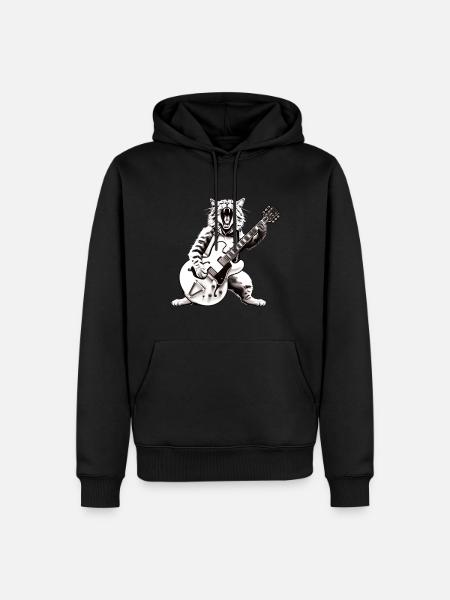 Rocker Cat spielt Gitarreninstrumente Awesome - Männer Premium Bio Hoodie - Schwarz