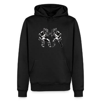Deux chats jouant des instruments de guitare Rock Mignon - Sweat à capuche Premium bio Homme - noir - Devant - Nico (187cm)