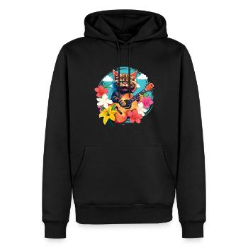 Musiker Katze Spielt Gitarre Floral Rock Aloha - Männer Premium Bio Hoodie - Schwarz - Vorne - Nico (187cm)
