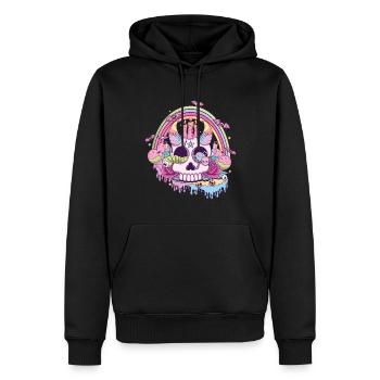 Regenbogen Totenkopf Kawaii Okkult Satanisch Pastell Gothic - Männer Premium Bio Hoodie - Schwarz - Vorne - Nico (187cm)