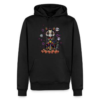 Chat Mexicain Floral Muertos Jour Des Morts Halloween - Sweat à capuche Premium bio Homme - noir - Devant - Nico (187cm)