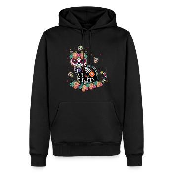 Chat mexicain floral Muertos Jour de la mort Halloween - Sweat à capuche Premium bio Homme - noir - Devant - Nico (187cm)
