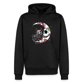 Squelette floral Muertos Jour Des Morts Halloween Chat - Sweat à capuche Premium bio Homme - noir - Devant - Nico (187cm)