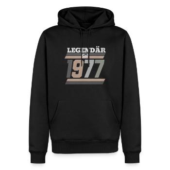 Legendär seit 1977 - Männer Premium Bio Hoodie - Schwarz - Vorne - Nico (187cm)