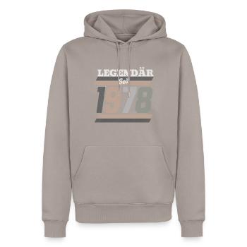 Legendär seit 1978 - Männer Premium Bio Hoodie - Taupe - Vorne - Nico (187cm)