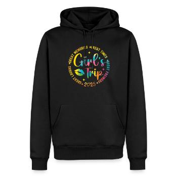 Week-end Filles Femmes Filles Voyage 2025 - Sweat à capuche Premium bio Homme - noir - Devant - Nico (187cm)