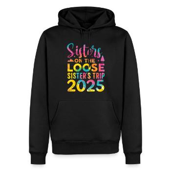 Voyage des sœurs en fuite 2025 - Sweat à capuche Premium bio Homme - noir - Devant - Nico (187cm)