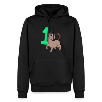 1 Jahr alt - Einschulung - Pferd Motiv - Zahl 1 - Männer Premium Bio Hoodie - Schwarz - Vorne - Nico (187cm)