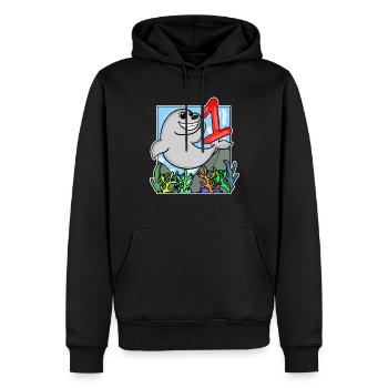 1 Jahr alt - Einschulung - Seelöwe Motiv - Zahl 1 - Männer Premium Bio Hoodie - Schwarz - Vorne - Nico (187cm)