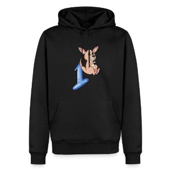 1 an - Inscription à l’école - Motif kangourou - Numéro 1 - Sweat à capuche Premium bio Homme - noir - Devant - Nico (187cm)