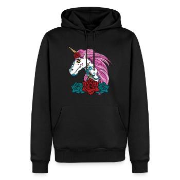 Licorne Muertos Jour des morts Halloween - Sweat à capuche Premium bio Homme - noir - Devant - Nico (187cm)