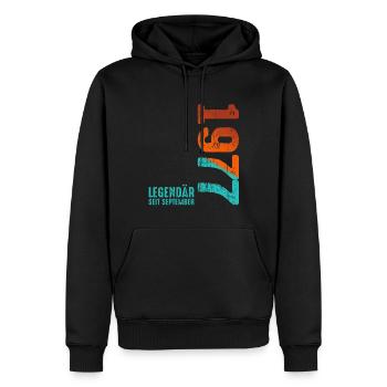 Septembre 1977 Légendaire depuis - Sweat à capuche Premium bio Homme - noir - Devant - Nico (187cm)