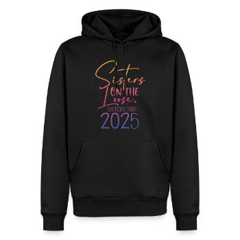 Voyage des sœurs en fuite 2025 - Sweat à capuche Premium bio Homme - noir - Devant - Nico (187cm)