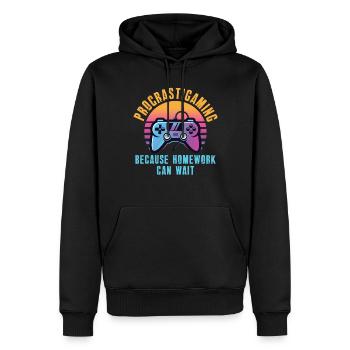 Gamer Procrastigame Devoirs Jeux - Sweat à capuche Premium bio Homme - noir - Devant - Nico (187cm)