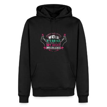 Je veux juste regarder K-drama et résoudre mes problèmes - Sweat à capuche Premium bio Homme - noir - Devant - Nico (187cm)