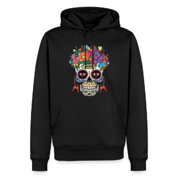 Bunter Totenkopf Mit Blumenkranz Kunst - Männer Premium Bio Hoodie - Schwarz - Vorne - Nico (187cm)