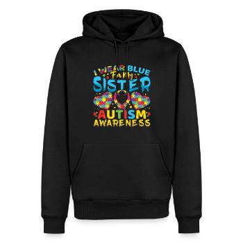 Je porte du bleu pour ma sœur autiste - Sweat à capuche Premium bio Homme - noir - Devant - Nico (187cm)