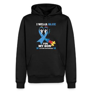 Sensibilisation à l’autisme Je porte du bleu pour mes - Sweat à capuche Premium bio Homme - noir - Devant - Nico (187cm)