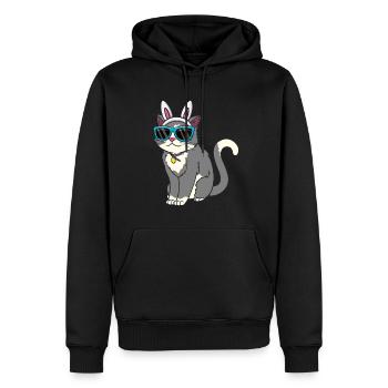 Chat cool avec des oreilles de lapin de Pâques - Sweat à capuche Premium bio Homme - noir - Devant - Nico (187cm)
