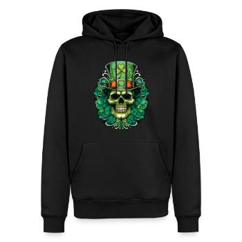 Crâne de la Saint-Patrick avec trèfle et chapeau haut de forme - Sweat à capuche Premium bio Homme - noir - Devant - Nico (187cm)