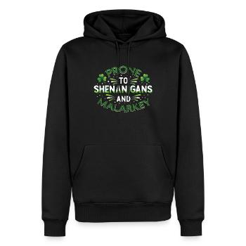 St Patricks Day Prone To Shenanigans And Malarkey - Men’s Premium Organic Hoodie - black - Front - Nico (187cm)