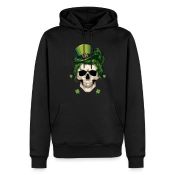 Crâne avec chapeau vert pour la Saint-Patrick - Sweat à capuche Premium bio Homme - noir - Devant - Nico (187cm)