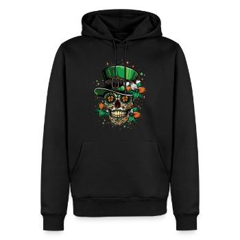 Crâne irlandais avec trèfle pour la Saint-Patrick - Sweat à capuche Premium bio Homme - noir - Devant - Nico (187cm)