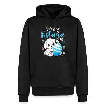 Lapin Ostara avec motif d’œuf - Sweat à capuche Premium bio Homme - noir - Devant - Nico (187cm)