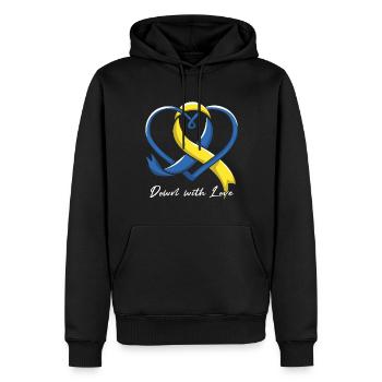 Syndrome de Down Amour Supporter Cœur - Sweat à capuche Premium bio Homme - noir - Devant - Nico (187cm)
