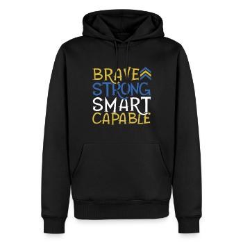 Courageux Fort Intelligent Capable Syndrome de Down Force - Sweat à capuche Premium bio Homme - noir - Devant - Nico (187cm)