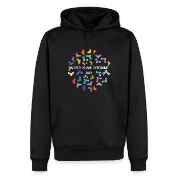 World Down Syndrome Tag Colorful Socks Pattern Design - Men’s Premium Organic Hoodie - black - Front - Nico (187cm)