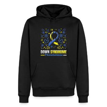 Down Syndrom Bewusstsein Mit Herzblumen - Männer Premium Bio Hoodie - Schwarz - Vorne - Nico (187cm)