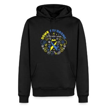 Sensibilisation au syndrome de Down Coeur Ruban Jaune - Sweat à capuche Premium bio Homme - noir - Devant - Nico (187cm)