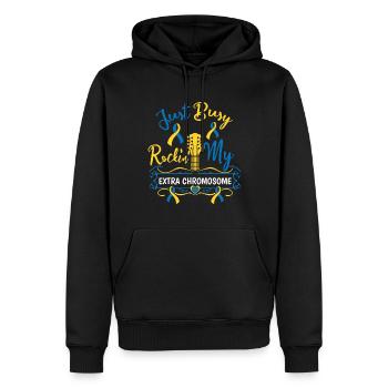 Down Syndrom Rockin' Mein Extra Chromosom - Männer Premium Bio Hoodie - Schwarz - Vorne - Nico (187cm)