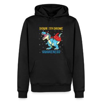 Dinosaur Superhero Down Syndrome Awareness - Men’s Premium Organic Hoodie - black - Front - Nico (187cm)