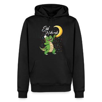 Dinosaure de l’Aïd Moubarak avec croissant de lune et confettis - Sweat à capuche Premium bio Homme - noir - Devant - Nico (187cm)
