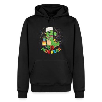 Joyeux dinosaure Aïd Moubarak illustration - Sweat à capuche Premium bio Homme - noir - Devant - Nico (187cm)