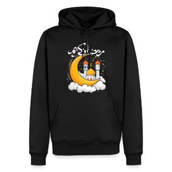 Aïd Moubarak : Mosquée et illustration de la lune - Sweat à capuche Premium bio Homme - noir - Devant - Nico (187cm)