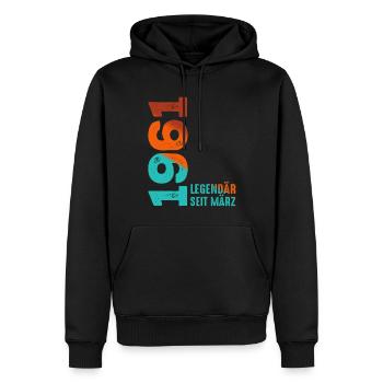 Légendaire depuis mars 1961 mars 1961 Anniversaire 1961 - Sweat à capuche Premium bio Homme - noir - Devant - Nico (187cm)