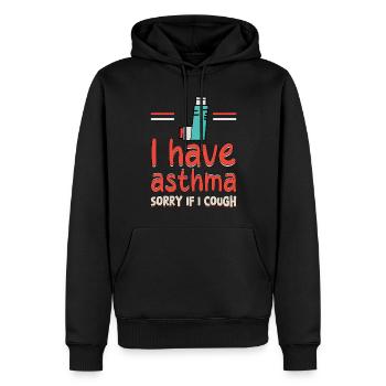 Sensibilisation à l’asthme : J’ai de l’asthme, désolé si je tousse - Sweat à capuche Premium bio Homme - noir - Devant - Nico (187cm)