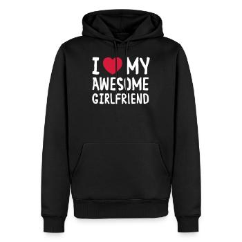 I Love (Heart) My Awesome Girlfriend - Männer Premium Bio Hoodie - Schwarz - Vorne - Nico (187cm)