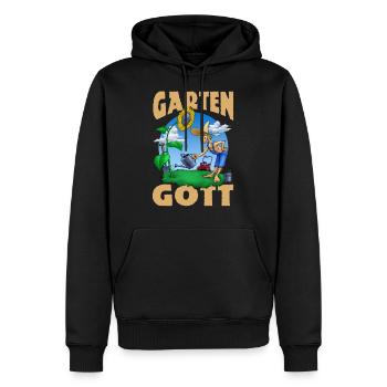 Das TShirt für den Gartengott in Farbe - RAHMENLOS - Männer Premium Bio Hoodie - Schwarz - Vorne - Nico (187cm)