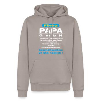 BD - Firma Papa GmbH - Kostenfrei Lebenslang - - Männer Premium Bio Hoodie - Taupe - Vorne - Nico (187cm)